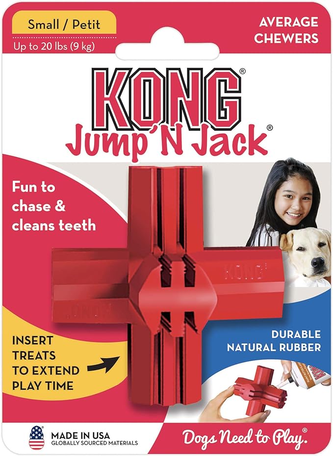 KONG Jump'N Jack - Dog Toy for Chewing Instincts- Natural Rubber Toy Promotes Dental Health - Use with Dog Treats or Peanut Butter for Extended Entertainment - for Large Dogs