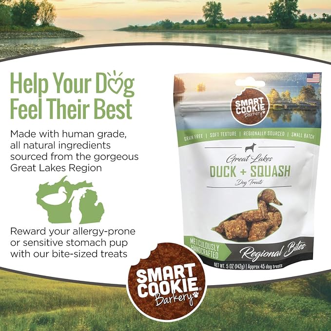 All Natural Dog Treats - Duck & Squash - Training Treats for Dogs & Puppies with Allergies, Sensitive Stomachs - Soft Dog Treats, Chewy, Grain Free, Made in USA - 5oz, Pack of 3