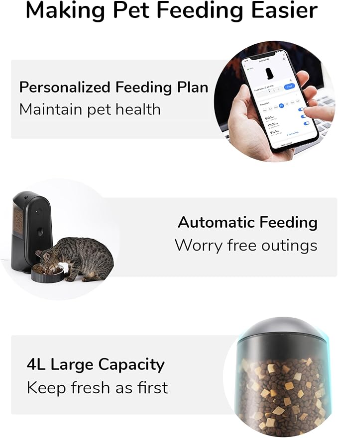 FUKUMARU Automatic Cat Feeder, 2 in 1 Automatic Pet Feeders with Camera and Audio, Support DIY Meals and Timed Control WiFi Cat Food Dispenser, Suit for Cat and Dog