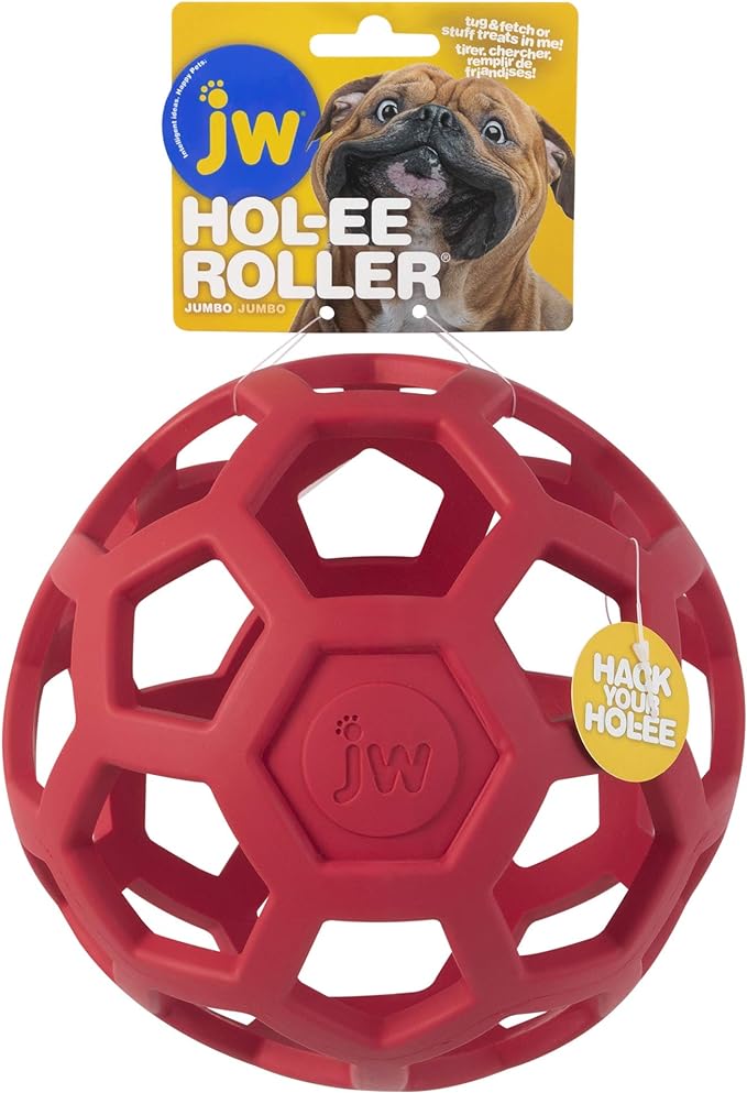 JW Pet Hol-ee Roller Dog Toy Puzzle Ball, Natural Rubber, Extra Large (7.5 Inch Diameter), Colors May Vary