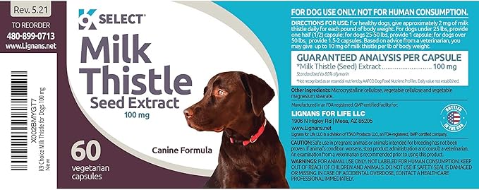 Milk Thistle for Dogs, 100mg - 60 Vegetable Capsules - Canine Liver Health Milk Thistle Supplement - Liver Supplement - Liver Support Supplement - Milk Thistle Herbal Supplements