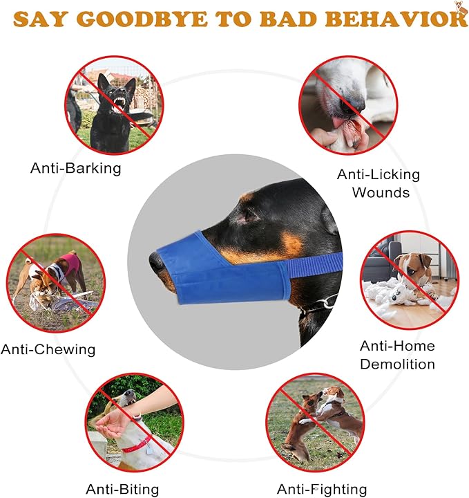 Dog Muzzles Suit, 7 PCS Adjustable Breathable Safety Small Medium Large Dogs, Dog Muzzle Mouth Cover for Anti-Biting Anti-Barking Anti-Chewing Safety Protection(Blue)