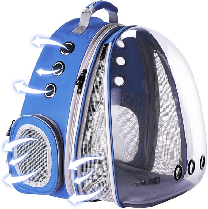Expandable Cat Backpack Carrier, Fit up to 20 lbs, Space Capsule Astronaut Bubble Window Pet Backpack for Large Cat and Small Puppy (Blue, Front Extension)