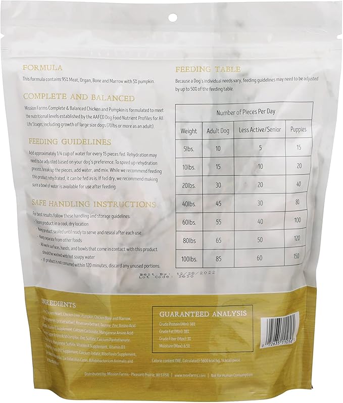 Mission Farms Freeze-Dried Raw Chicken & Pumpkin Formula Dog Food, 12oz Bag