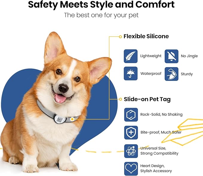 Slide On Dog Tags Personalized for Pets, NFC & QR Code Pet Tag, Silent Silicone Cat Tag for Collars&Harnesses - Scan Alert | Instant Location | Pet Profile | Pet APP Control, Heart-shaped,1 PC