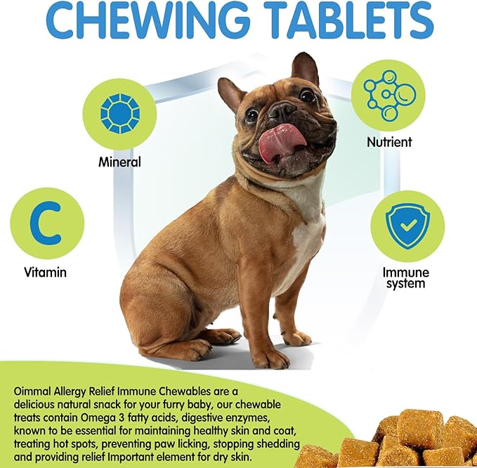 Allergy Relief Dog Treats w/Omega 3 + Pumpkin + Enzymes, Dog Allergy Relief Chews, Itch Relief for Dogs, Anti-Itch Treats - Skin & Coat + Immune Digestive Supplement