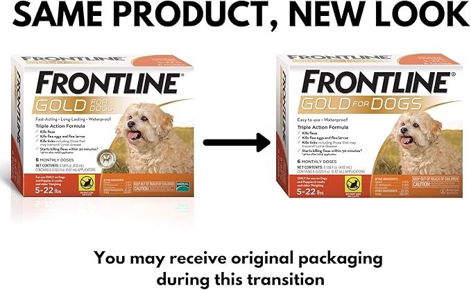 Frontline Gold Flea & Tick Treatment for Small Dogs Up to 5 to 22 lbs., Pack of 6