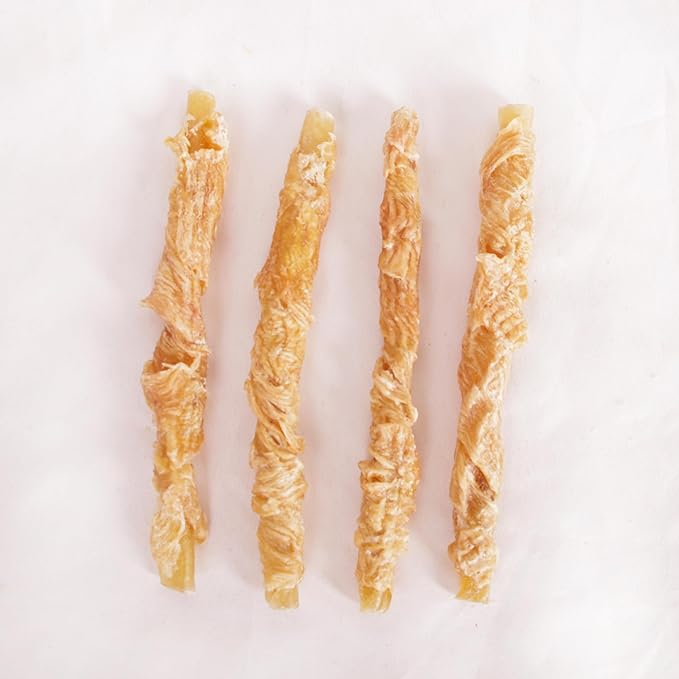 Dog Treats 100% Organic Chicken Hide Twists,Dog Chews Treats, 5 Inch Chicken Wrapped Rawhide Sticks, Promotes Teeth Health, 8 oz