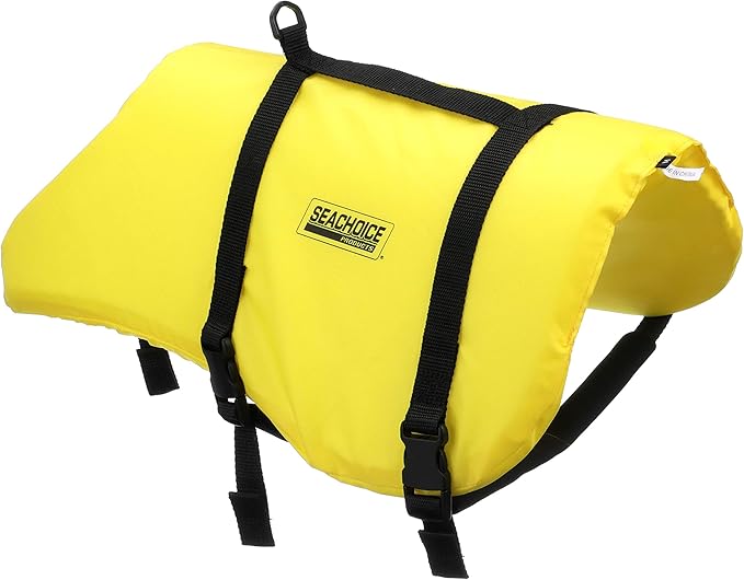Seachoice Dog Life Vest, Adjustable Life Jacket for Dogs, w/Grab Handle, Yellow, Size Medium, 20-50 Lbs.
