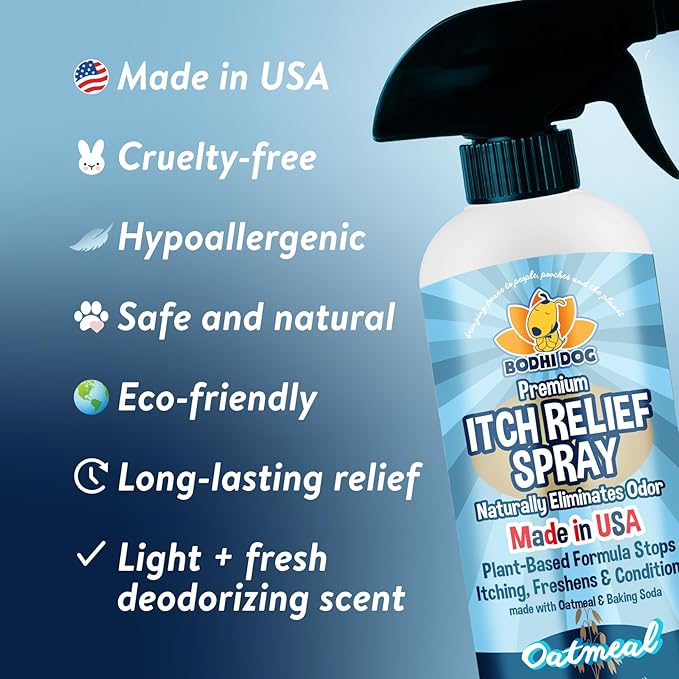 Bodhi Dog Anti Itch Spray | 100% Natural Soothing Relief for Dry, Itchy, Bitten or Allergy Damaged Skin Treatment | Anti Itch Spray for Dogs & Cats | Made in USA (Oatmeal, 17 oz)