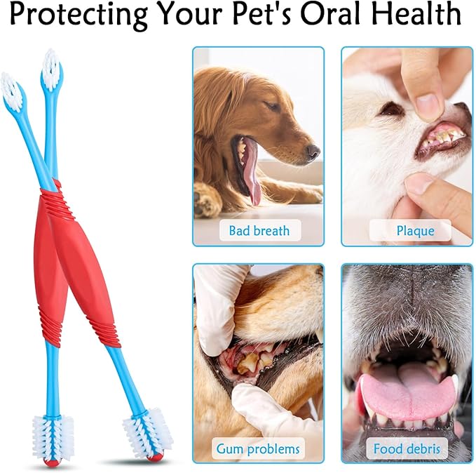 2PCS Dog Toothbrush 360 Degree Dog Tooth Brush, Dual Head Dog Tooth Brushing Kit Non Slip Toothbrush for Dogs and Cat Teeth Clean Pet Toothbrush Dental Care