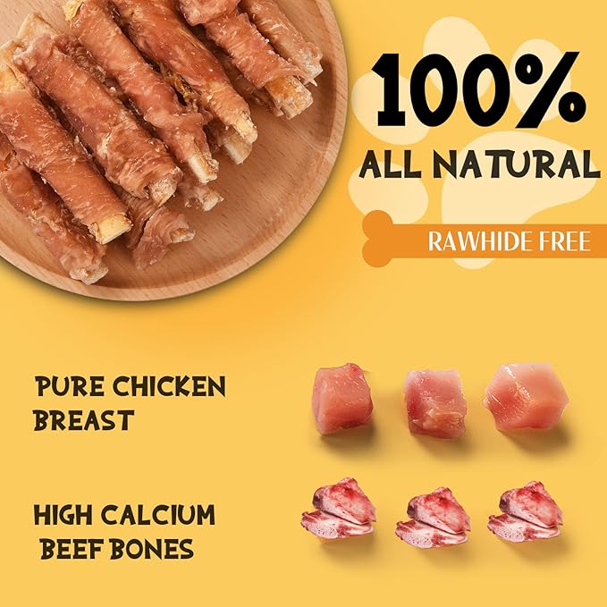 ASMPET Chicken Wrapped Beef Cartilage Dog Treats, Long Lasting High Calcium Chewy Dog Soft Bone, Non-Rawhide Puppy Treat Twist Sticks Rich in Protein for Small, Medium & Large Dogs