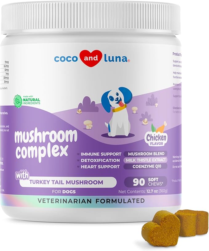 Mushroom Complex for Dogs - 90 Soft Chews - Turkey Tail Mushroom for Dogs - Immune Support, Joint Support, Digestive Support and Liver Support with Milk Thistle - Dog Mushroom Supplement (Soft Chew)