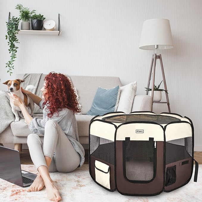 Portable Pet Playpen,Dog Playpen Foldable Pet Exercise Pen Tents for Dogs/Cats/Rabbits/Pets,Cat Playpen Indoor/Outdoor Travel Camping Use with Carry Case