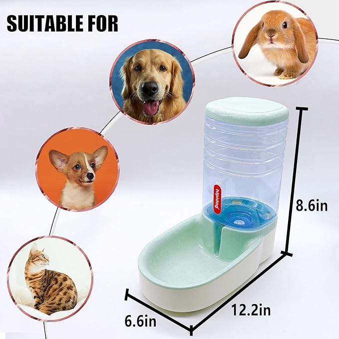 kathson Gravity Dog Water Dispenser Automatic Cat Drinking Water Station 1 Gallon Large Capacity Puppy Water Bowl for Small and Medium Dogs Cats Green