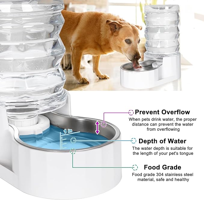 RIZZARI Automatic 6L Pet Waterer,Gravity Stainless Steel Water Dispenser, 100% BPA-Free, Large Capacity Water Feeder for Cats and Medium and Large-Sized Dogs