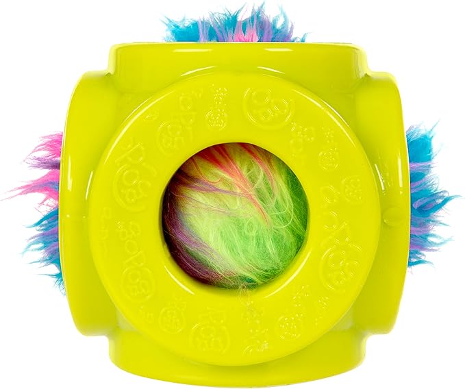 goDog Cage Ball 2-in-1 Burrow Bounced w/Furballz Squeaky Plush Ball Dog Toy - Yellow, One Size