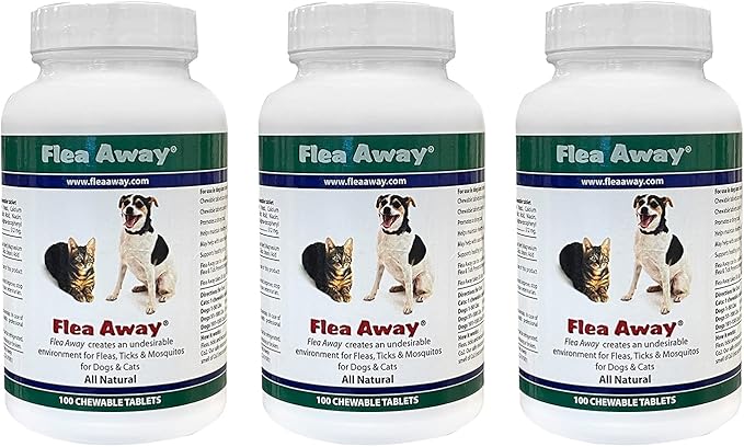 All Natural Supplement for Fleas, Ticks, and Mosquitos Prevention for Dogs and Cats, 100 Chewable Tablets, 3 Pack