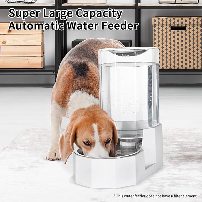 RIZZARI Automatic 6.3L Gravity Pet Water Dispenser with Stainless Steel Bowls, 100% BPA-Free,Safe and Large Capacity, Suitable for Small and Medium-Sized Cats and Dogs (6.3L without Filter)