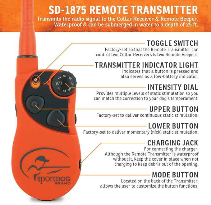 SportDOG Brand UplandHunter 1875 Remote Trainer with Beeper- 1 Mile Range- Waterproof, Rechargeable Dog Training and Tracking Collar with Tone, Vibration, and Static- Beeper Audible up to 500 Yards
