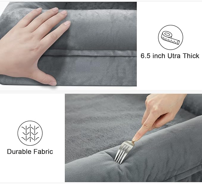 Large Dog Bed, Dark Grey Orthopedic Dog Bed, Waterproof Dog Bed with Removable Cover, 4-Sides Removable Bolster Dog Soft Sofa Bed with Nonskid Bottom, Washable Dog Beds for Large Dogs