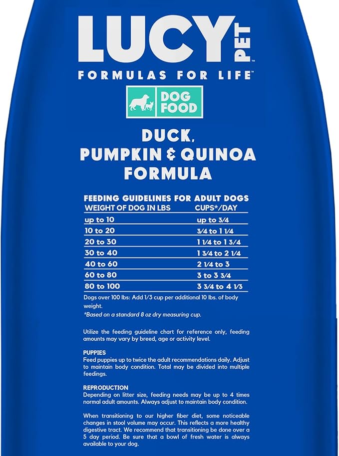 Lucy Pet Products Formulas for Life Duck, Pumpkin & Quinoa Dry Dog Food, All Life Stages, Digestive Health, Sensitive Stomach and Skin, 25lb bag