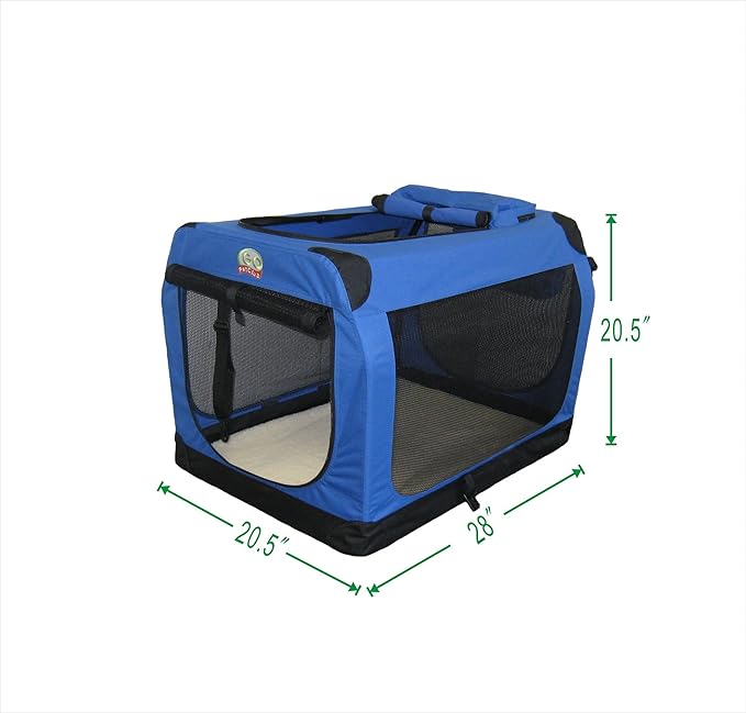 Go Pet Club 28" Soft Collapsible Dog Crate for Dogs, Portable Pet Carrier, Thick Padded Pet Travel Crate for Indoor & Outdoor, Soft Sided Pet Foldable Kennel Cage with Durable Mesh Windows, Blue
