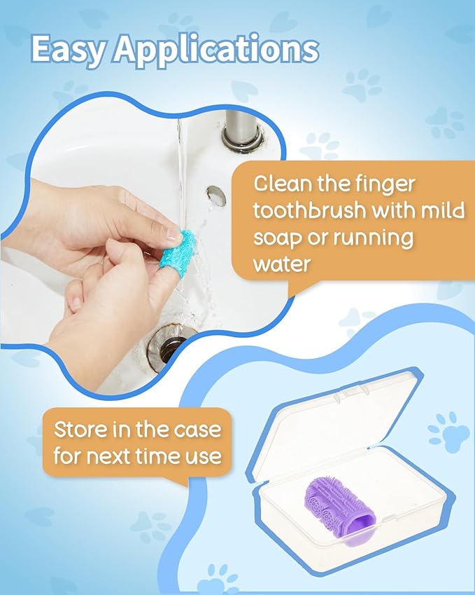 4 Pack Dog Toothbrush Kit, 360°Silicone Dog Finger Toothbrush for Gum Massage, Tongue Cleaning, Dog Tooth Brushing Kit with Storage Box, Pet Toothbrush for Dogs Cats Teeth Cleaning