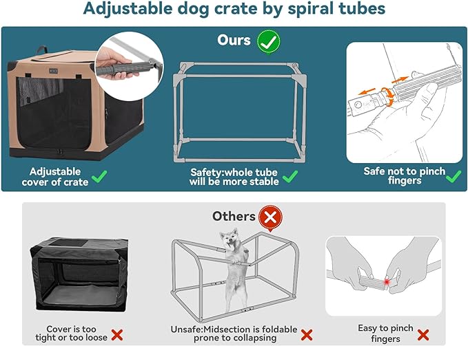 Dog Crates for Large Dogs, Adjustable Fabric Cover by Spiral Iron Pipe, Strengthen Sewing Soft Dog Crate 3 Door Design,'39.5'' X 25'' X 25''