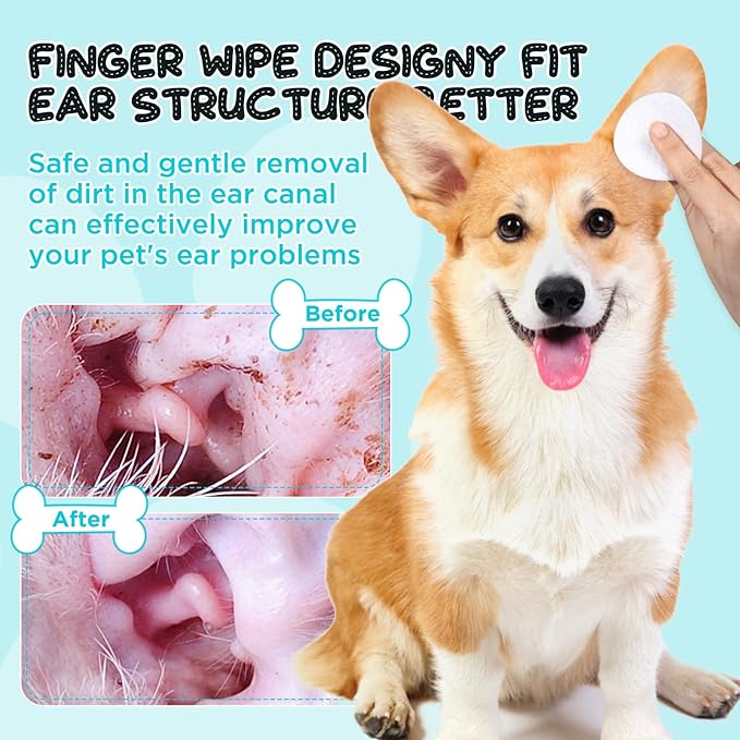 2-Pack Teeth and Ear Cleaner Finger Wipes, Dog and Cat Grooming Kit, Soothing Odor Control, Reduces Dirt and Wax Buildup (2pcs Eye Wipes)
