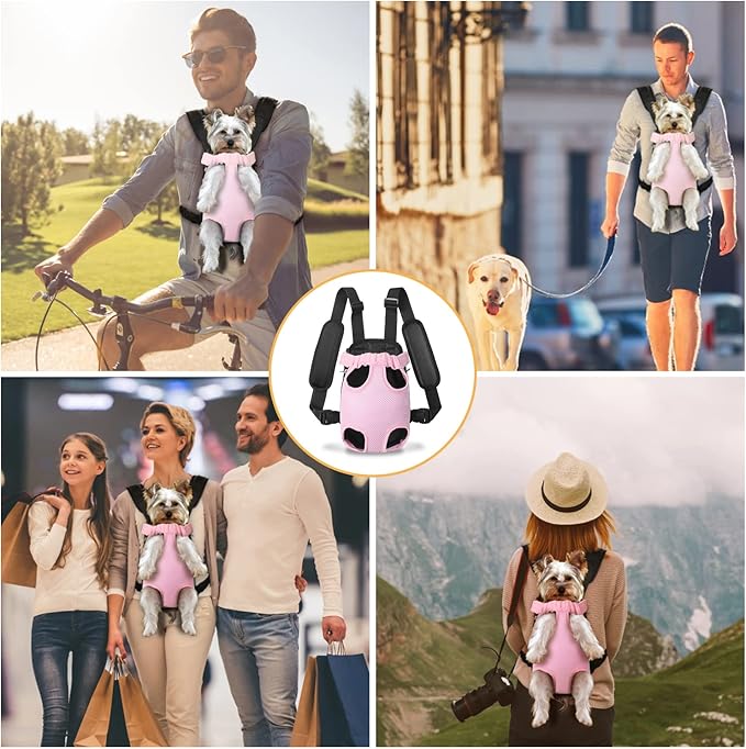 YUDODO Pet Dog Carrier Backpack Adjustable Dog Front Carrier, Legs Out Easy-Fit Dog Travel Backpack Carrier for Hiking Camping for Small Medium Dogs Cats and Rabbits (Large, Pink)