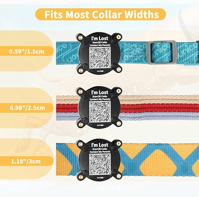 Dog Collar Airtag Holder with QR Code Dog Tag, Dog Airtag Holder with 100% Waterproof for Dog and Cat,Ultra Durable Pet Airtag Holder with Dog Name Tags Personalized for Most Widths Of Collars (Black)