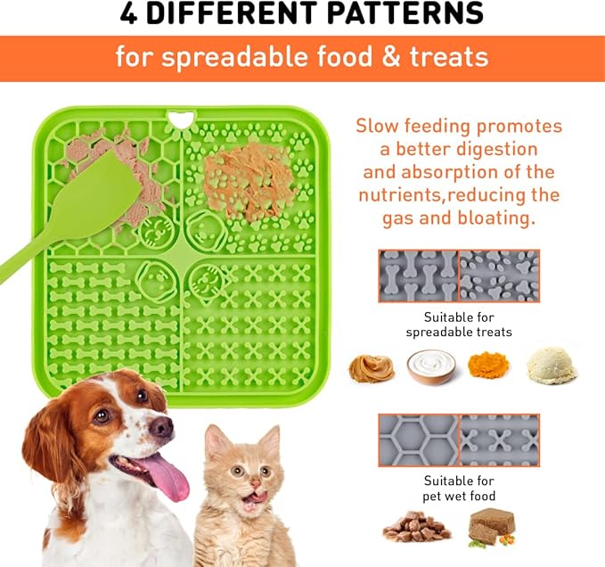 2 Durable Dog Lick Mat w Strong Suction Cups + Collapsible Bowl Bundle | Licking Pad w 4 Different Patterns for Anxious & Bored Pets | Cat Slow Feeder for Peanut Butter & Frozen Treats