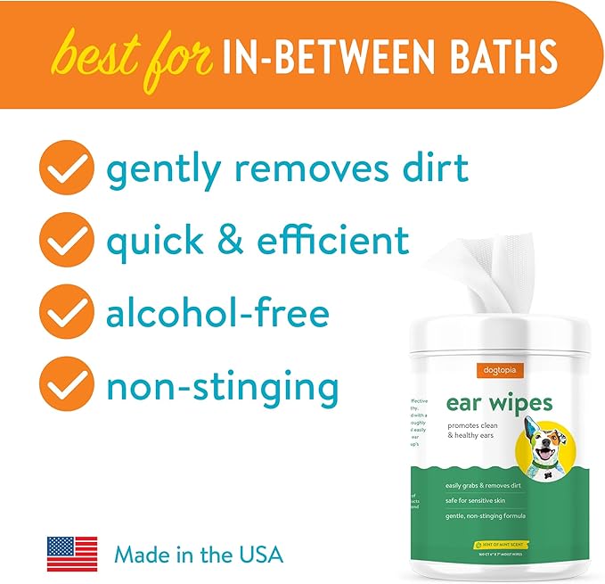 Ear Wipes for Dogs and Pets | 160 Count Convenient Ear Cleaning Wipes | Non-Stinging, Alcohol-Free Wipes to Remove Dirt and Build-Up | Promotes Clean and Healthy Ears