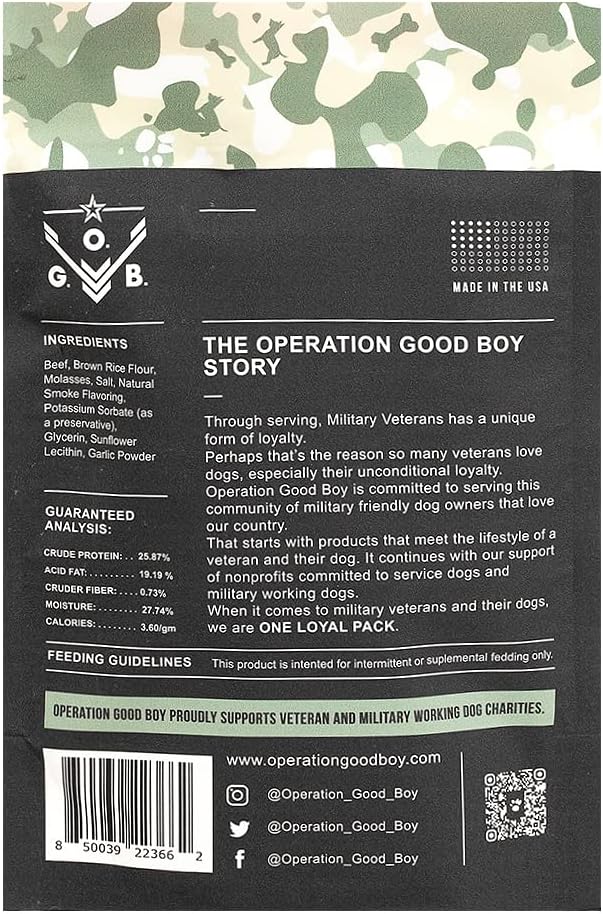 Operation Good Boy Dog Treats - Beef Jerky Strips Bang Bang Beef | Natural, Farm-Raised Meat - Vet-Formulated AAFCO approved ingredients | Perfect Training Treats for Medium to Large Dogs
