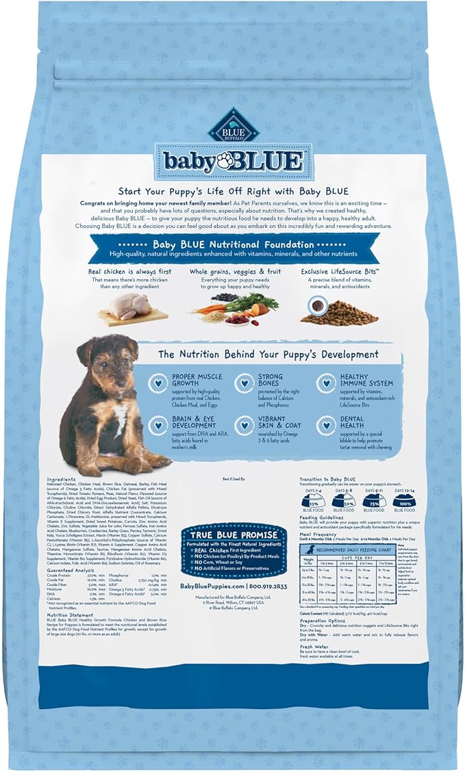 Blue Buffalo Baby Blue Healthy Growth Formula Natural Puppy Dry Dog Food, Chicken and Brown Rice Recipe 11-lb