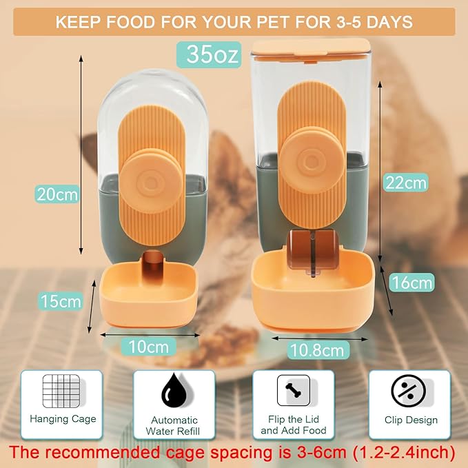 Hanging Automatic Food Water Dispenser,Gravity Rabbit Feeder and Water Dispenser Set,Cage Cat Food and Water Dispenser Food Bowl for Bunny Chinchilla Guinea Pig Hedgehog Ferret