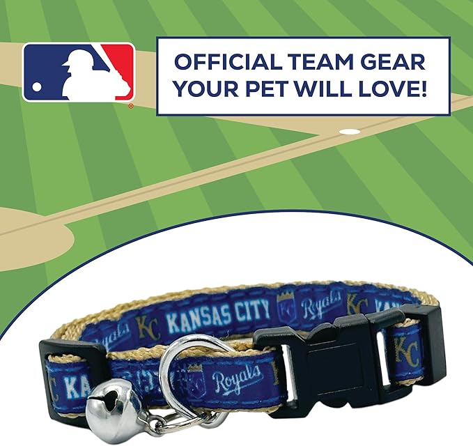 MLB CAT Collar Kansas City Royals Satin Cat Collar Baseball Team Collar for Dogs & Cats. A Shiny & Colorful Cat Collar with Ringing Bell Pendant