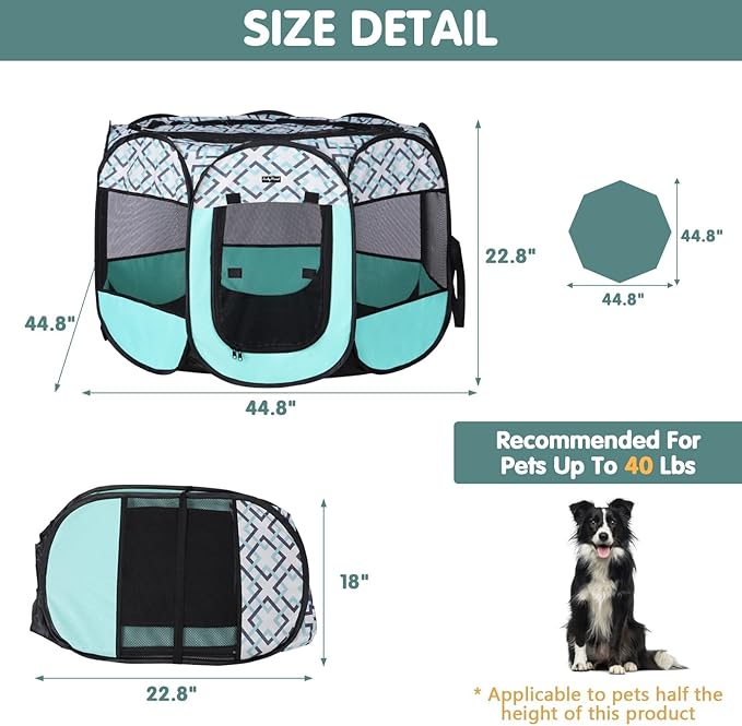 Foldable Dog Playpen Enclosed Cat Puppy Playpen Indoor Pop Up Pet Animal Playpen Outdoor Kennel Cage Pen Tent for Small Medium Dog Puppy Cat Kitten Rabbit - 45" L x 45" W x 23" H