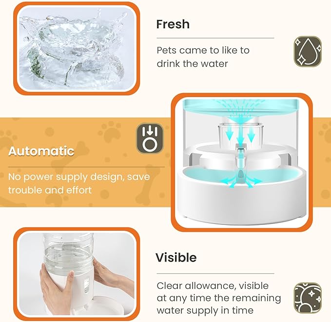 Pet Water Dispenser 4L with Placemat and Visible Window, Automatic Cat & Dog Water Dispenser, Pet Water Bowl, Stable Noiseless and Easy-Cleaning