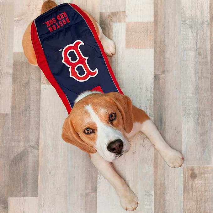 MLB Boston Red Sox Puffer Vest for Dogs & Cats, Size Medium. Warm, Cozy, and Waterproof Dog Coat, for Small and Large Dogs/Cats. Best MLB Licensed PET Warming Sports Jacket