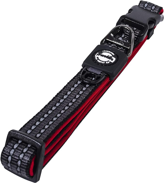 Nylon Dog Collar – Reflective – Franklin Pet Supply Co™ – Comfort Fit – Neoprene – Adjustable – Large – Red