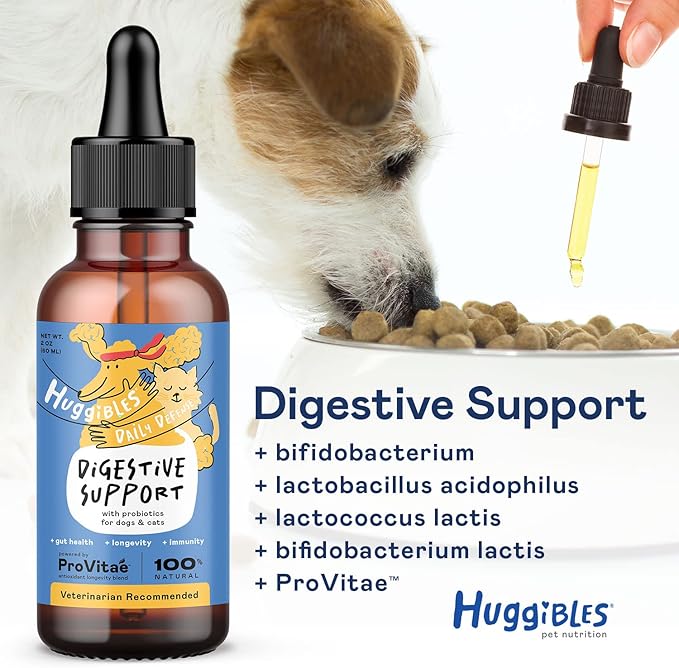 Digestive Support with Probiotics Liquid for Dogs and Cats, Pet Food Additive with Dog Probiotics, Cat Probiotics, Promotes Longevity