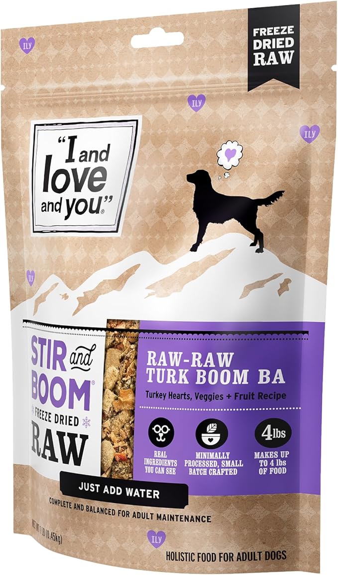 I AND LOVE AND YOU Stir and Boom Dehydrated Freeze Dried Raw Dog Food - Turkey - Grain Free, Real Meat, No Fillers, 1lb Bag