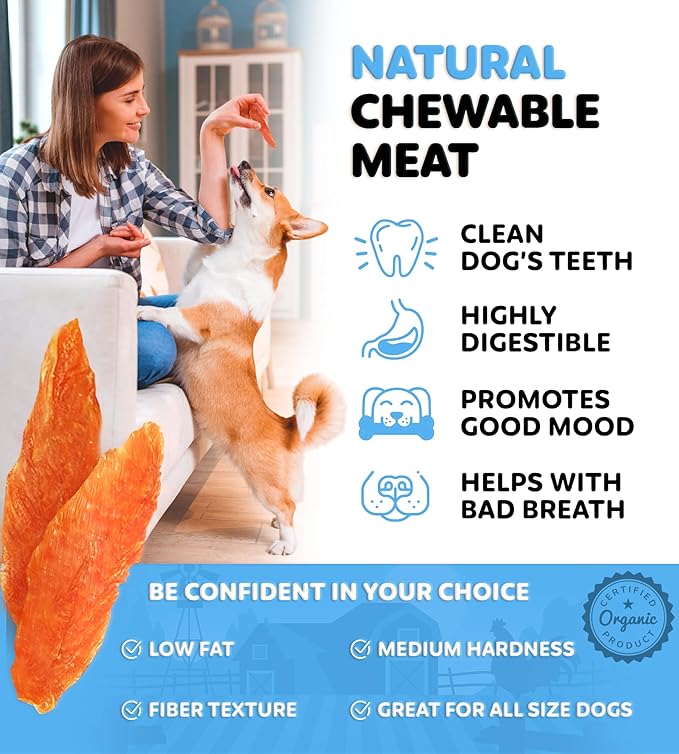 Chicken Jerky Dog Treats - Rawhide Free - Dental Health Support Dog Snacks - Real Chicken - Grain Free, Low-Calorie, High-Protein, Canine Chews, 12 oz