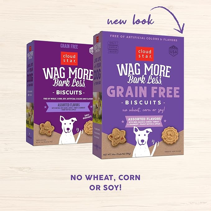 Cloud Star Wag More Bark Less Crunchy Grain Free Dog Treats, Assorted Flavors, 14 oz. Box