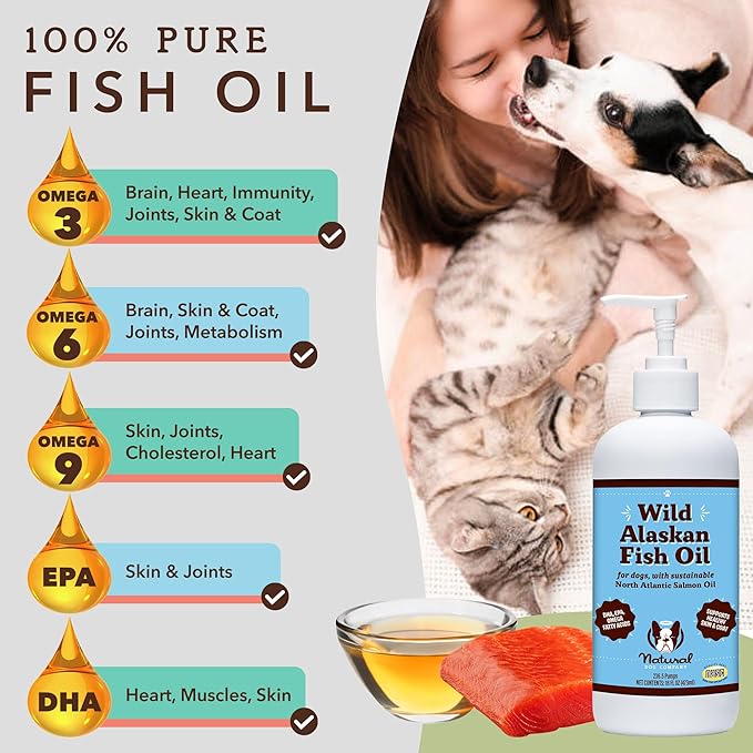 Natural Dog Company Wild Alaskan Fish Oil for Dogs and Cats (16oz) - Blend of Pollock Oil & Wild Salmon Oil for Dogs - EPA, DHA & Omega 3 for dogs - Reduces Shedding, Nourishes Skin, Coat & Joints