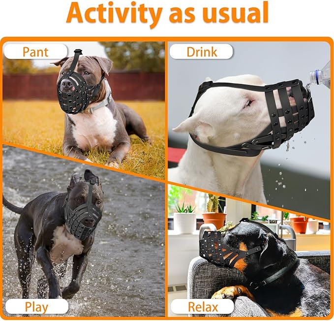 Mayerzon Pitbull Muzzle, Basket Muzzle for Medium Large Sized Dogs to Prevent Biting Scavenging Chewing, Soft Rottweiler Muzzle for Walking Training, Allow to Pant Drink, Lightweight and Sturdy