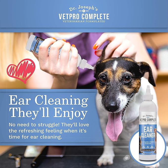 VetPro Complete Dog Ear Cleaner, 8 Ounces, Gentle Dog and Cat Ear Cleaner Solution Wash with Aloe and Vitamin E, Dog Ear Drops to Remove Wax and Debris, Reduces Odor