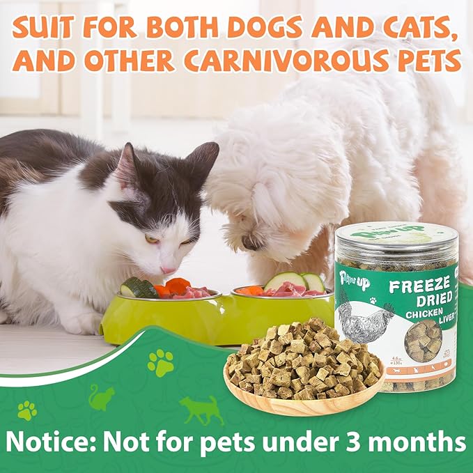 Freeze Dried Chicken Liver Pet Treats, High Protein Freeze-Dried Pet Food for Dogs, Cats, Fresh Ingredient Snacks, 4.6oz, Rawhide Free&Grain Free